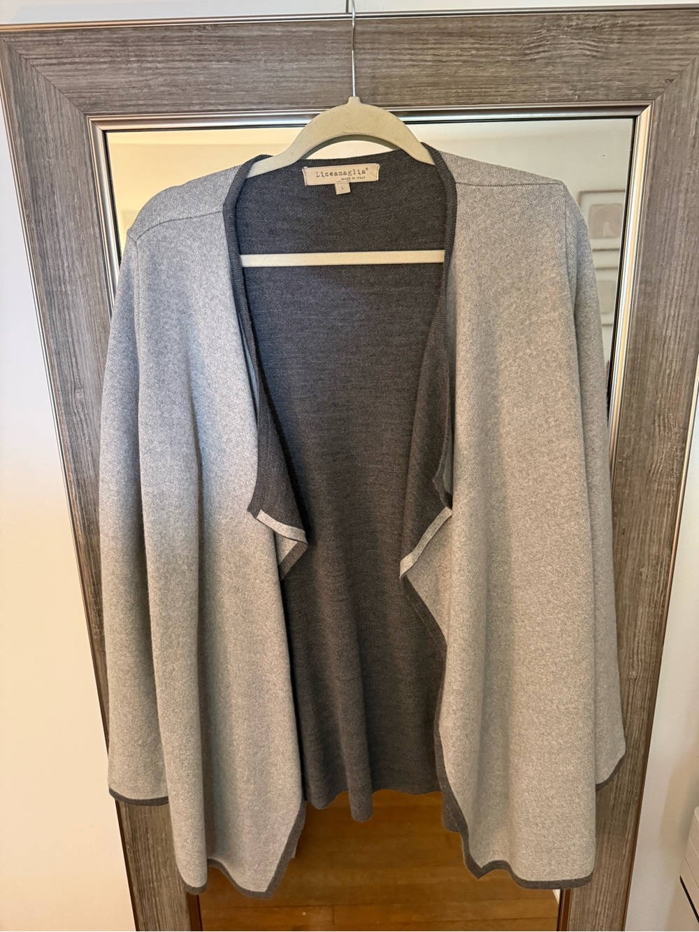 Lightweight Two-Tone Gray Open-Front Draped Cardigan